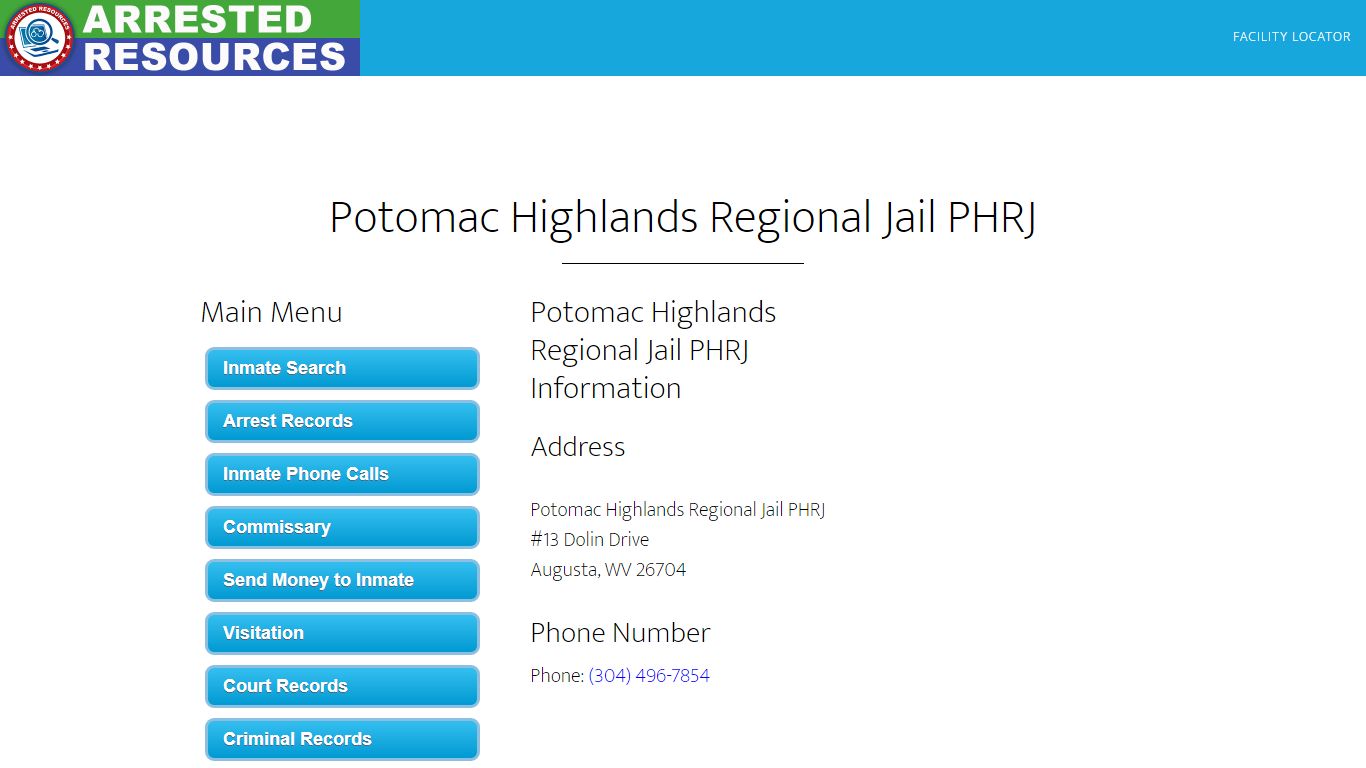 Potomac Highlands Regional Jail PHRJ - Inmate Search - Augusta, WV
